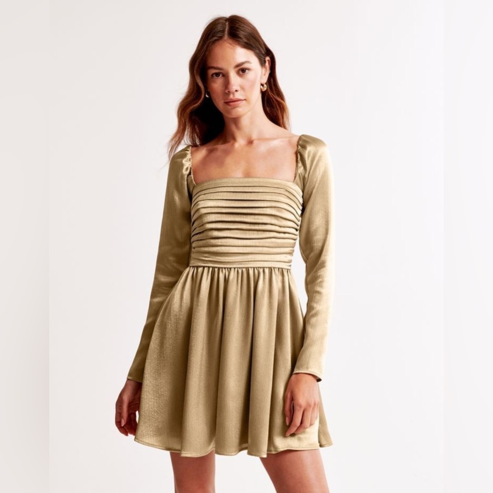 The A&F Emerson Waisted Satin Mini Dress - Gold